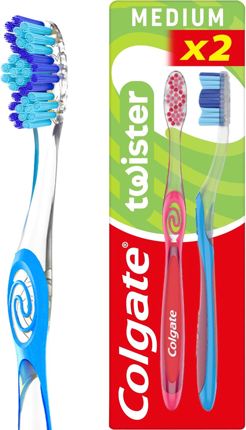 Colgate Twister Fresh Medium Manual Toothbrush 2pk ASSORTED COLOURS