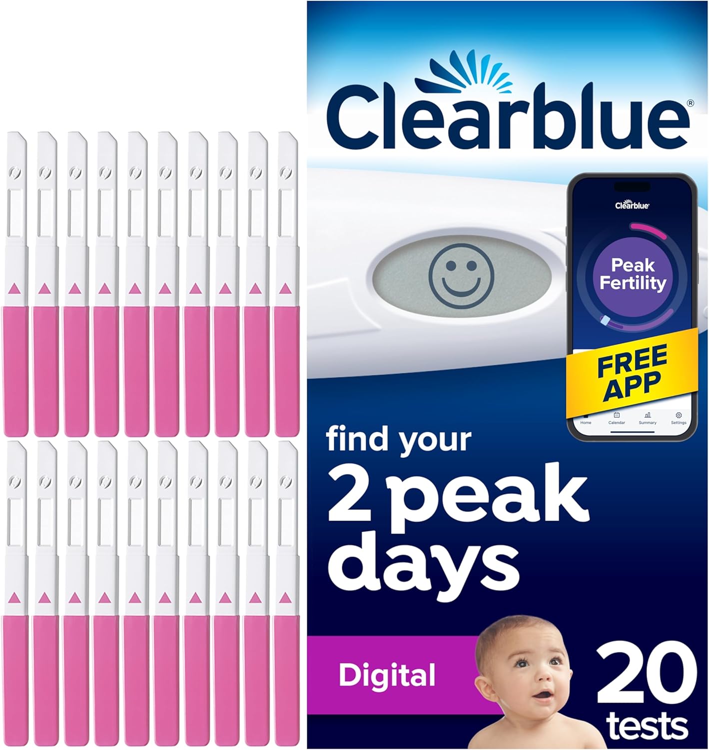 Clearblue Digital Ovulation Tests Kit (OPK) Proven to Help You Get Pregnant, 1 Digital Holder and 20 Ovulation Tests