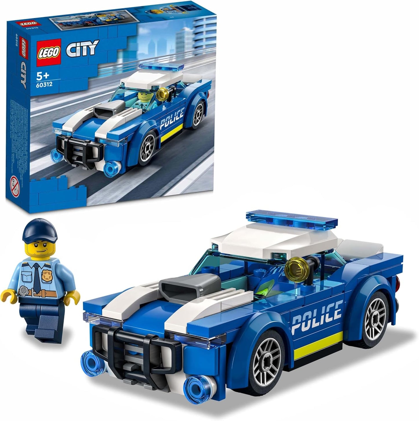 LEGO 60312 City Police Car Toy for Kids 5 plus Years Old with Officer Minifigure, Small Gift Idea, Adventures Series, Chase Vehicle Building Set