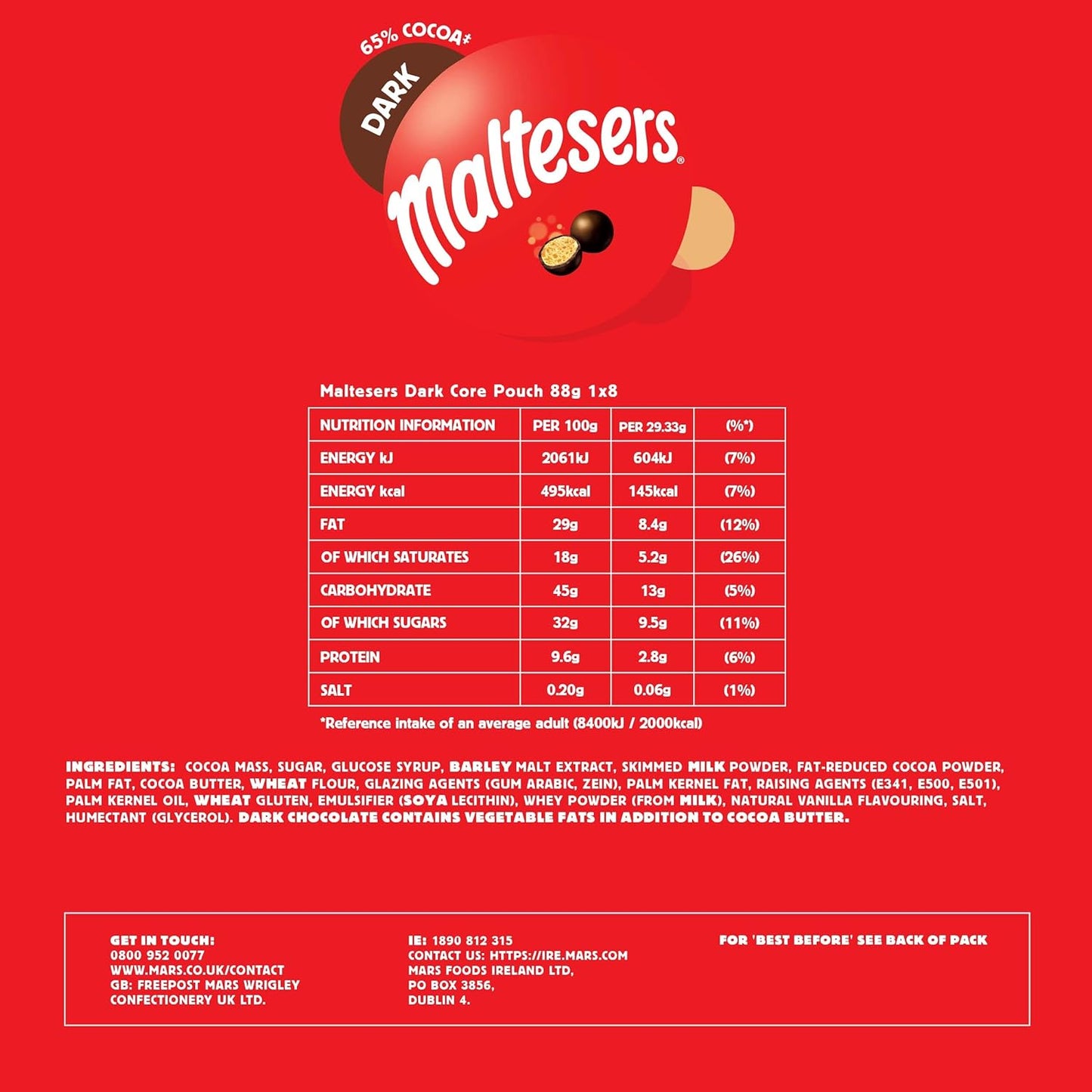 Maltesers Dark Chocolate & Honeycomb Bites 65% Cocoa Pouch Bag 88g