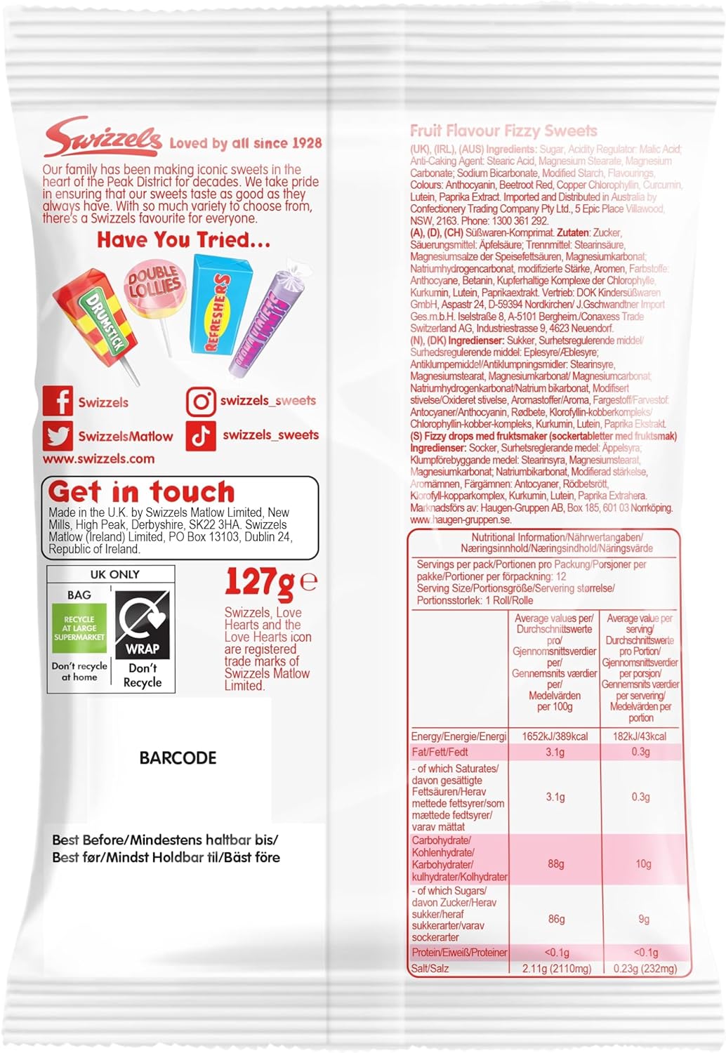 Swizzels Original Love Hearts 127G