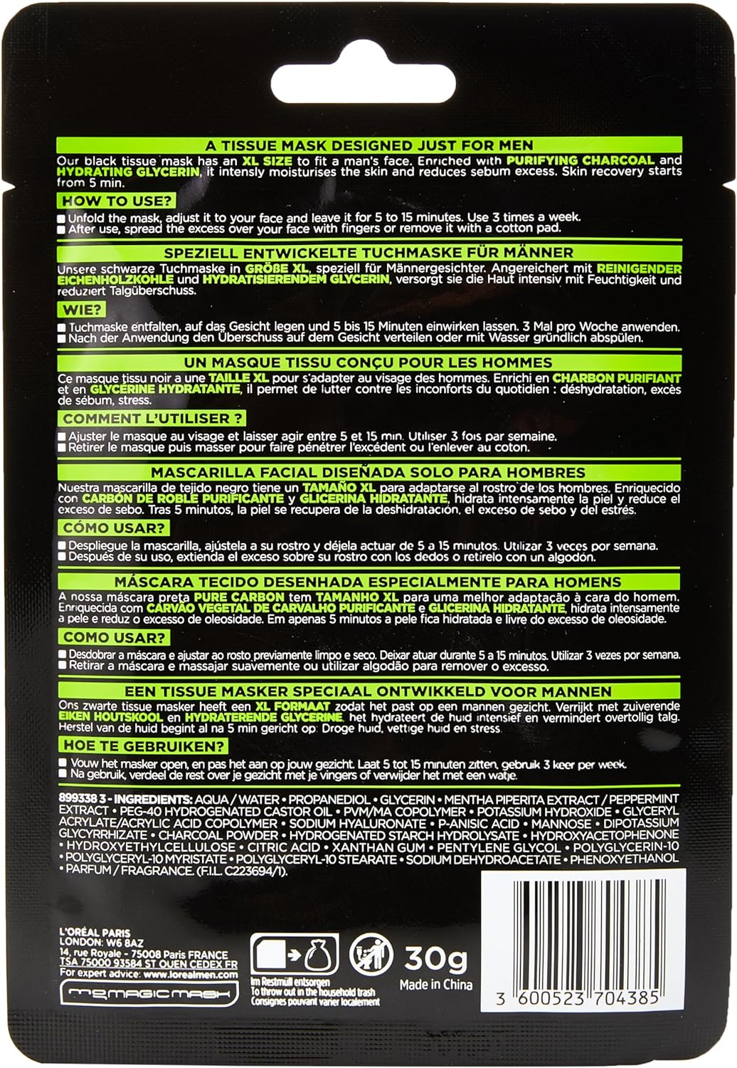 L'Oreal Paris Face Mask, Black, 30 g