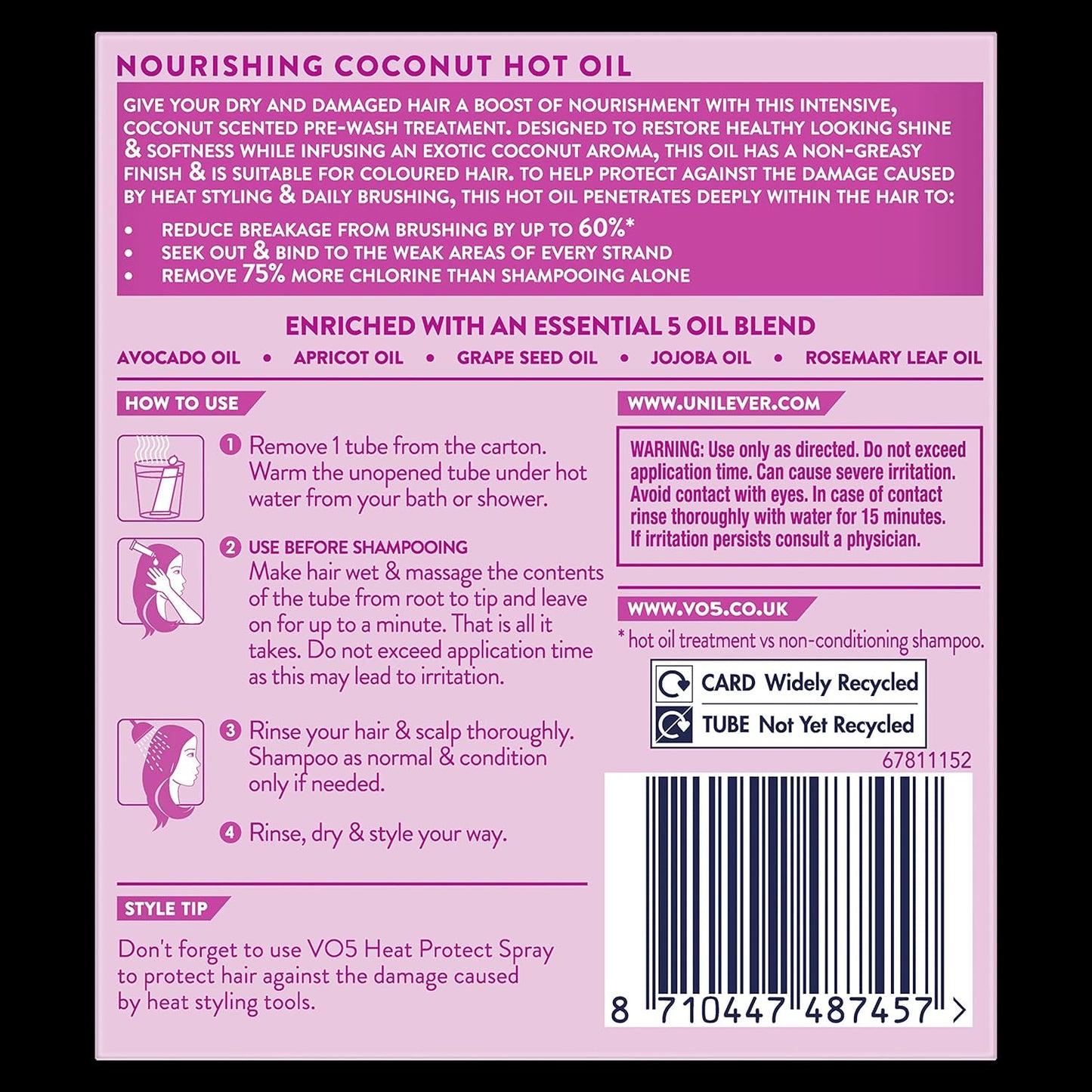 VO5 Nourishing Coconut Hot Oil 4x15ml