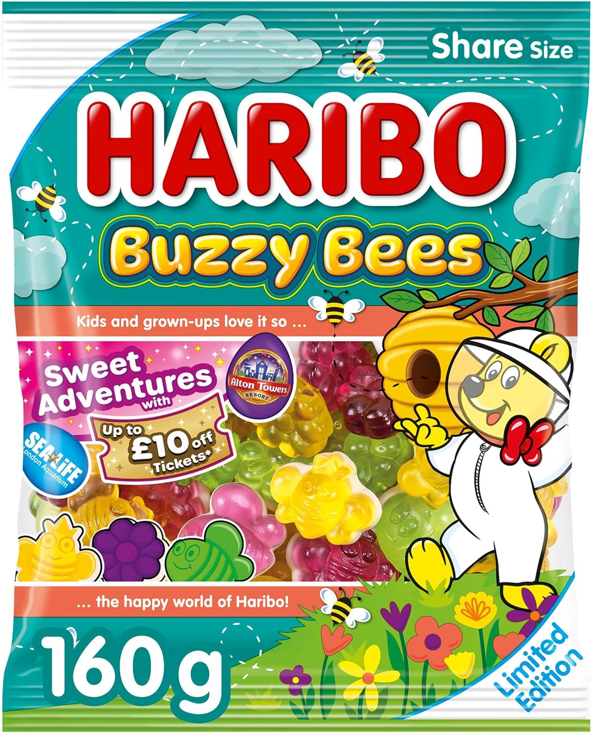 HARIBO Buzzy Bees Fruit Flavour Jelly & Foam Sweets Sharing Bag, 160g
