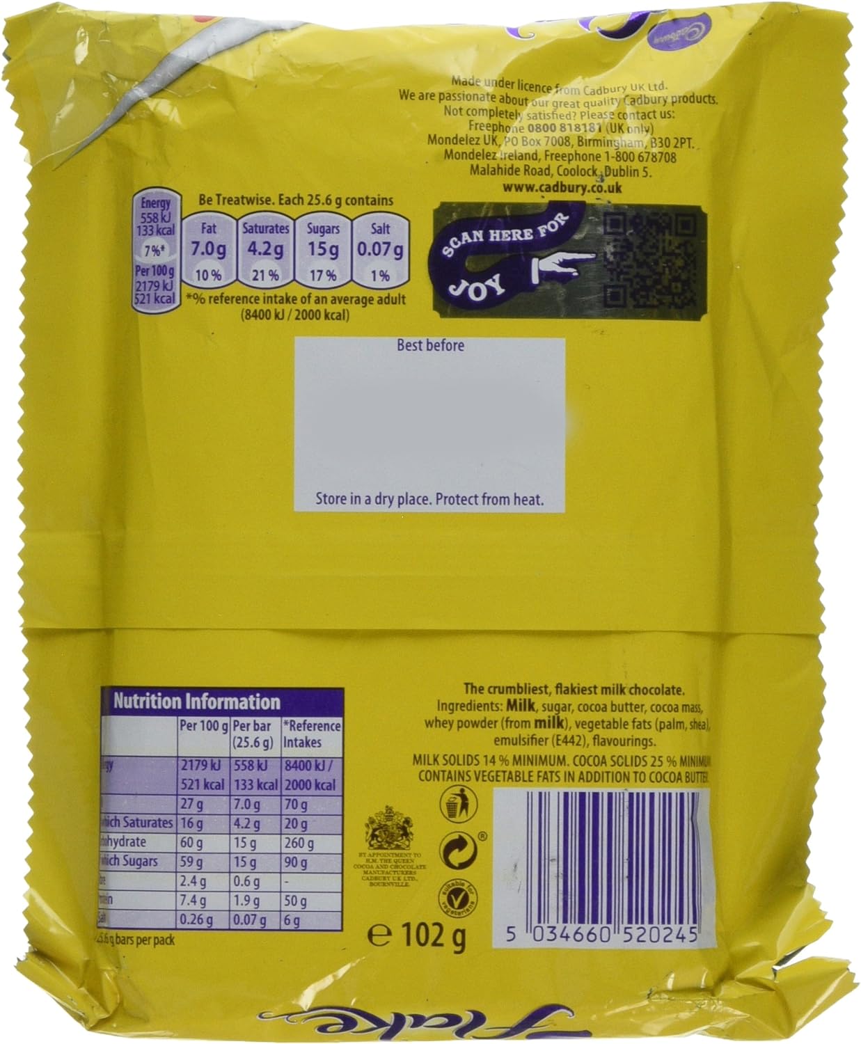 Cadbury Flake Chocolate Bar 4 Pack Multipack 102g