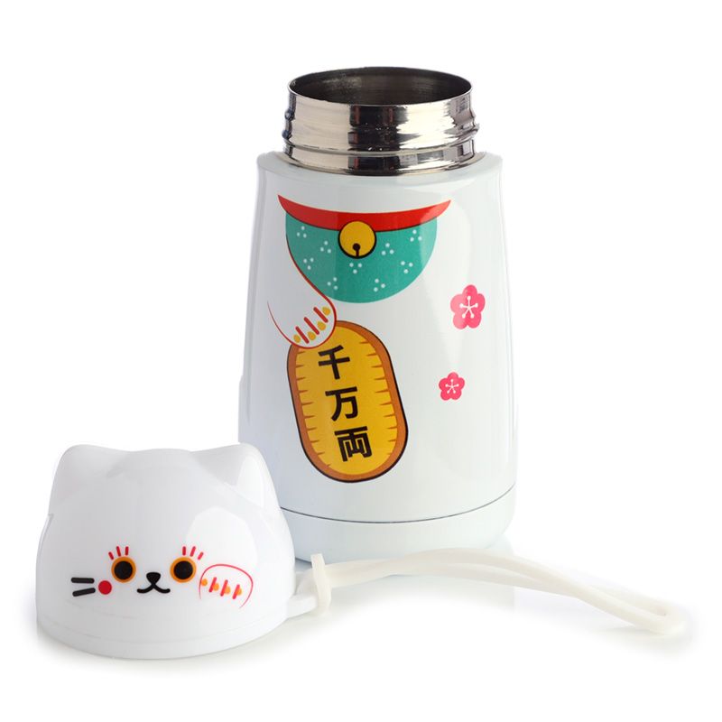 Maneki Neko Lucky Cat Shaped Hot & Cold Drinks Bottle 300ml