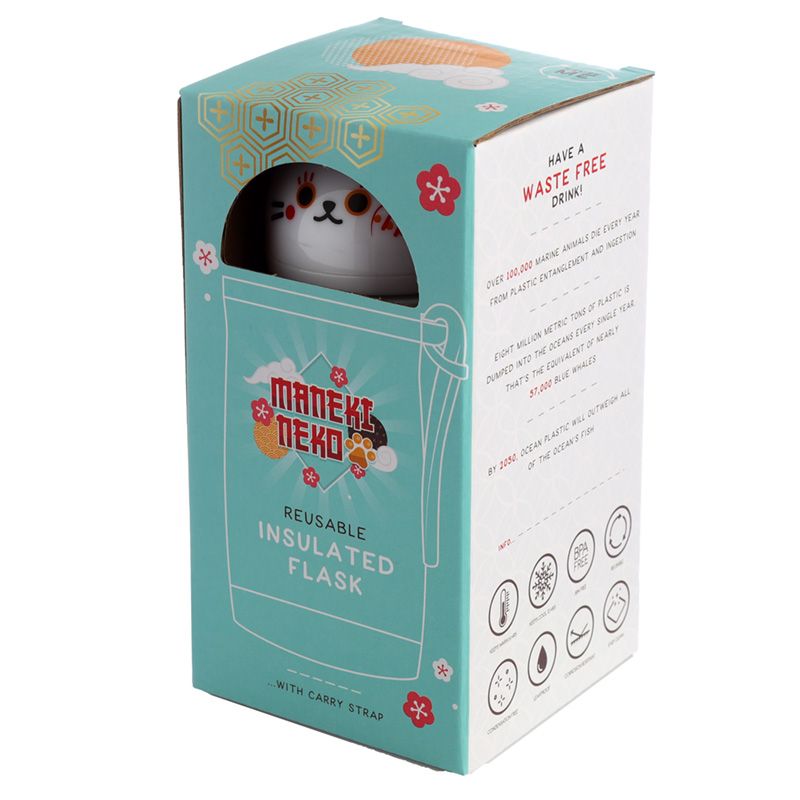 Maneki Neko Lucky Cat Shaped Hot & Cold Drinks Bottle 300ml