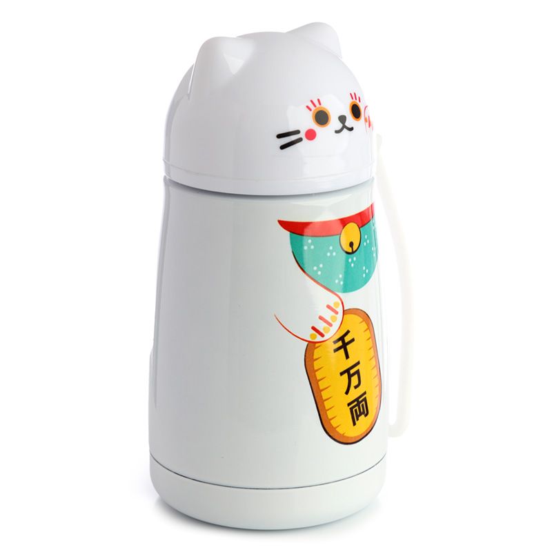Maneki Neko Lucky Cat Shaped Hot & Cold Drinks Bottle 300ml