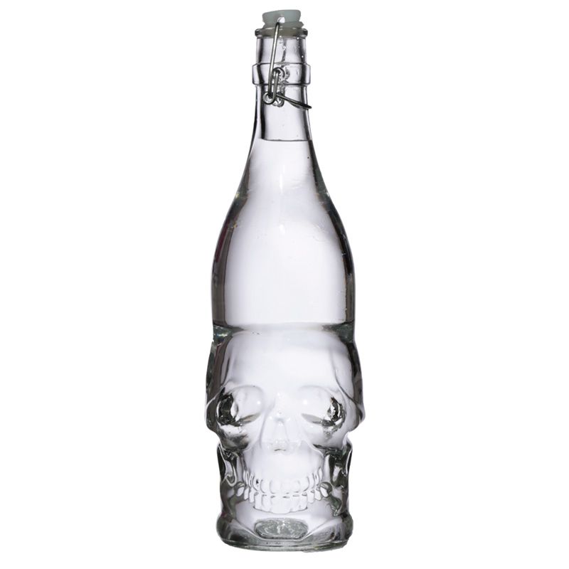 Skulls & Roses 1L Clear Glass Skull Shaped Water Bottle