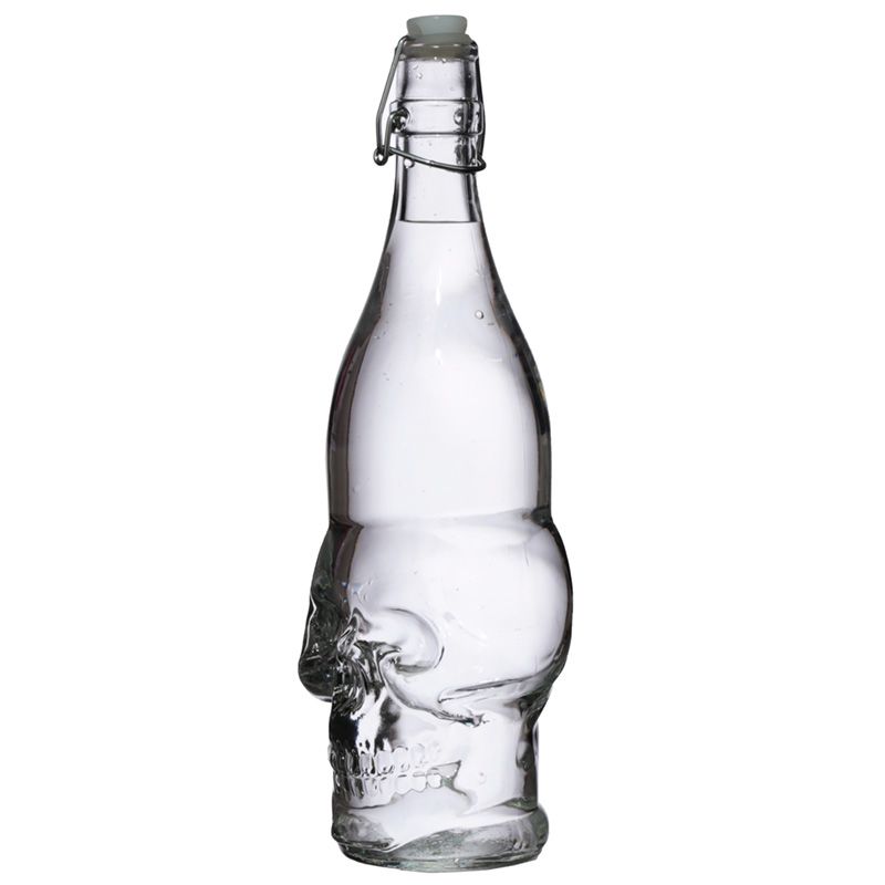 Skulls & Roses 1L Clear Glass Skull Shaped Water Bottle