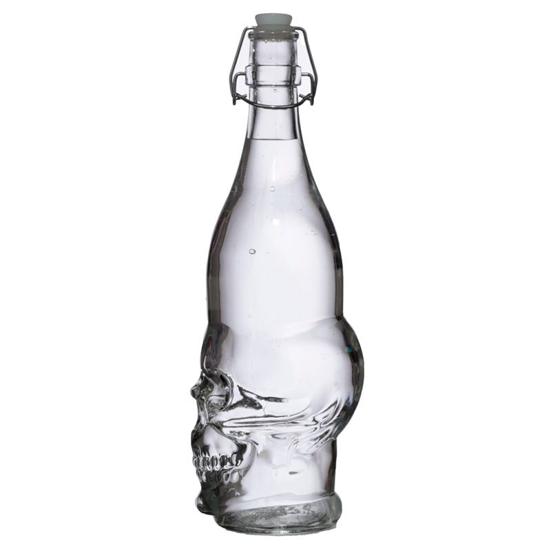 Skulls & Roses 1L Clear Glass Skull Shaped Water Bottle