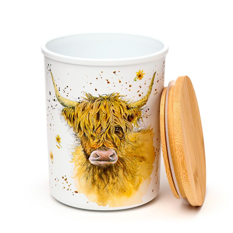 Jan Pashley Highland Coo Cow Set of 2 RPET & Bamboo Storage Jars S/M