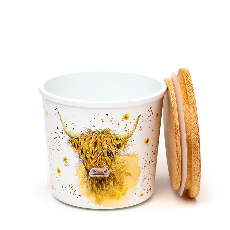 Jan Pashley Highland Coo Cow Set of 2 RPET & Bamboo Storage Jars S/M