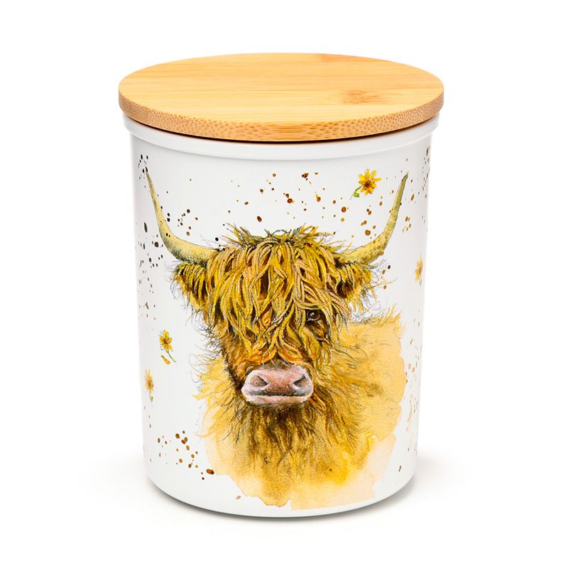 Jan Pashley Highland Coo Cow Set of 2 RPET & Bamboo Storage Jars S/M