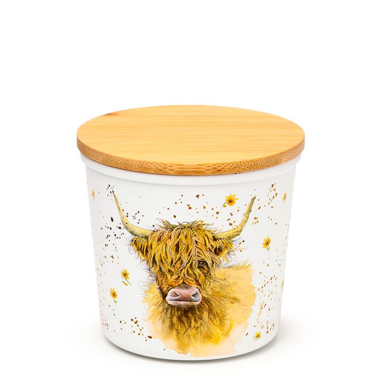 Jan Pashley Highland Coo Cow Set of 2 RPET & Bamboo Storage Jars S/M