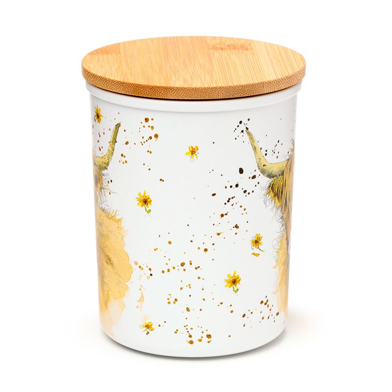 Jan Pashley Highland Coo Cow Set of 2 RPET & Bamboo Storage Jars S/M