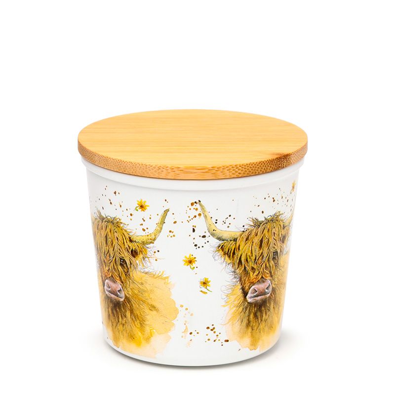 Jan Pashley Highland Coo Cow Set of 2 RPET & Bamboo Storage Jars S/M