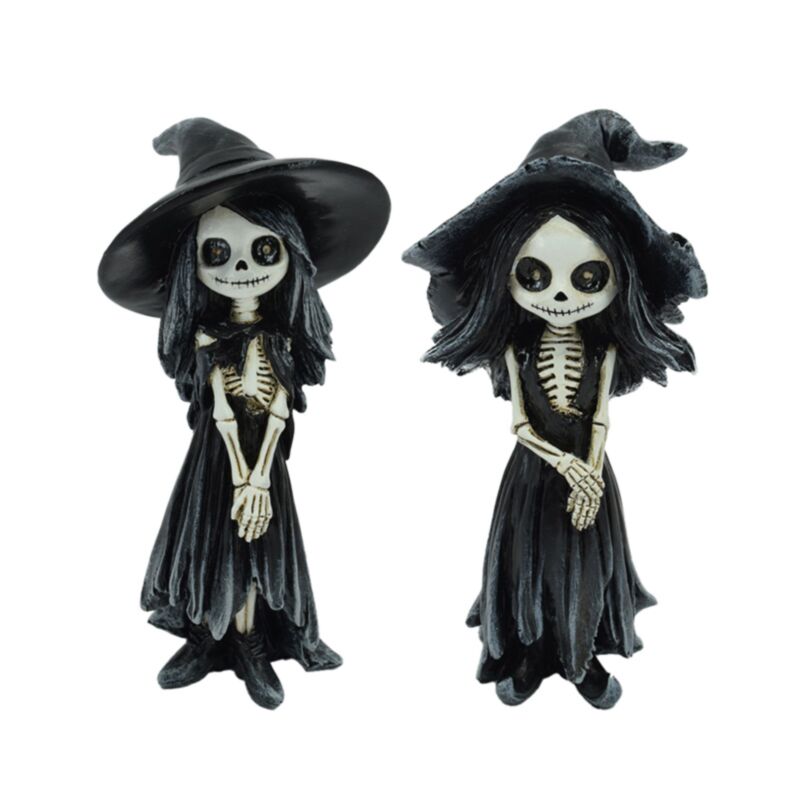 Skeleton Girl Standing Wearing Witches Hat