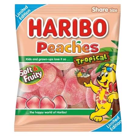 Haribo Peaches Tropical Peach & Tropical Fruit Gummy Sweets 160g