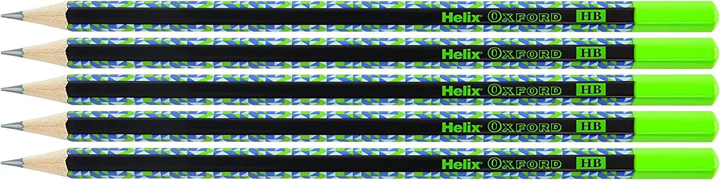 Helix Oxford Geo Pack of 5 HB Pencils - Green
