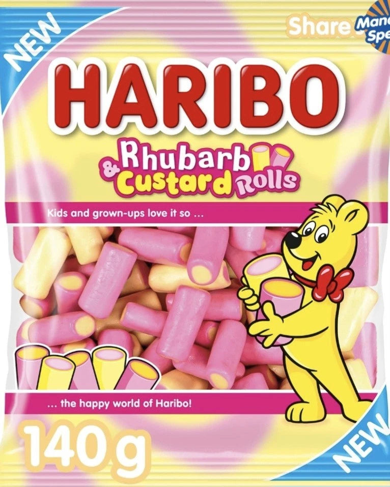 Haribo Rhubarb & Custard Rolls 140g Bag