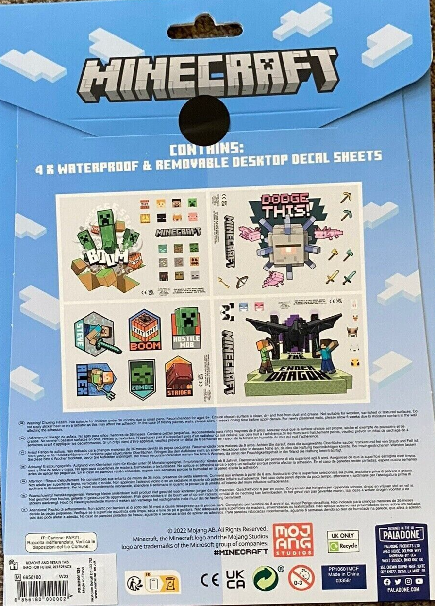 Paladone Minecraft Desktop Decals 44 Official Game Icons, Characters & Badges