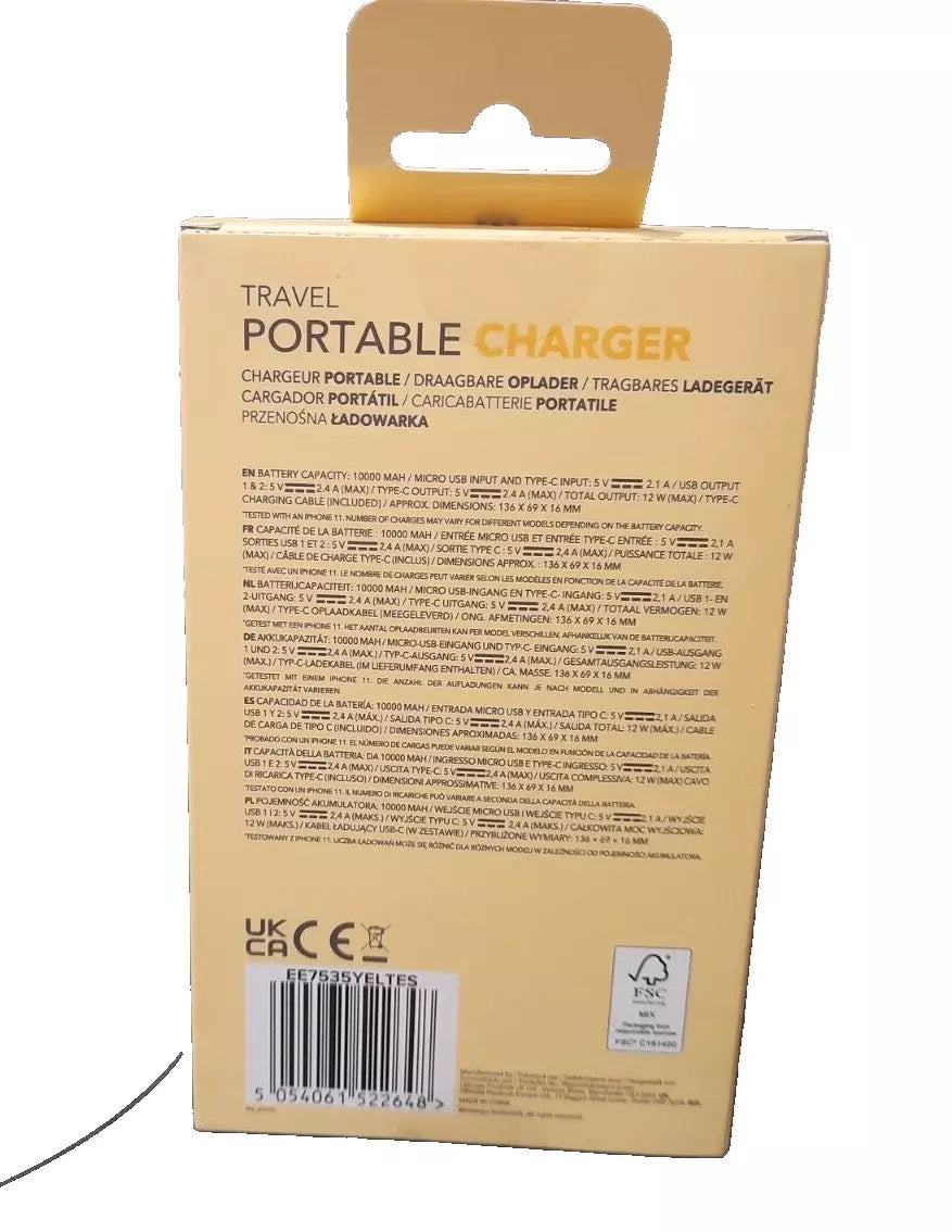 Intempo Rechargeable Yellow Portable Charger / Powerbank 10,000 mAh Capacity