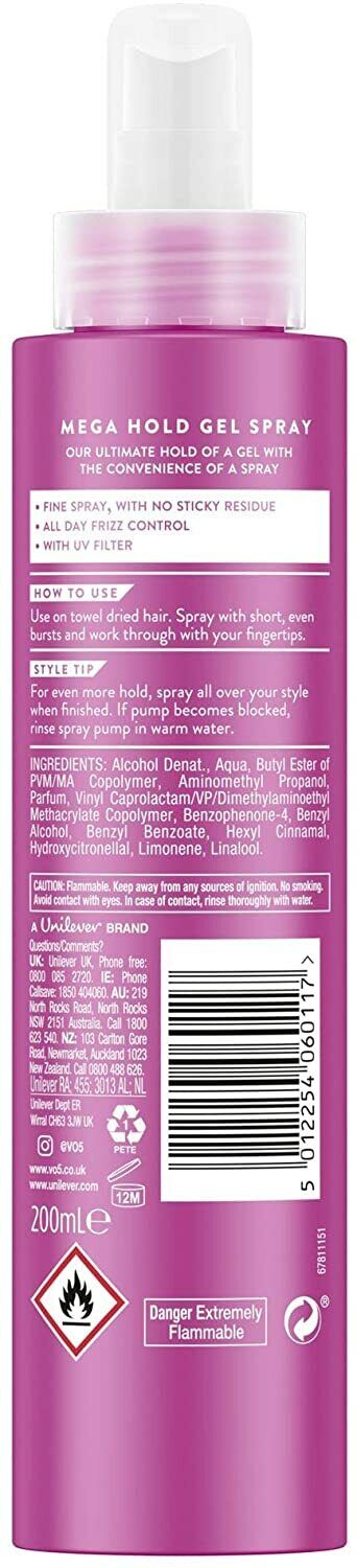 VO5 Mega Hold Hair Styling Gel Spray 200ml