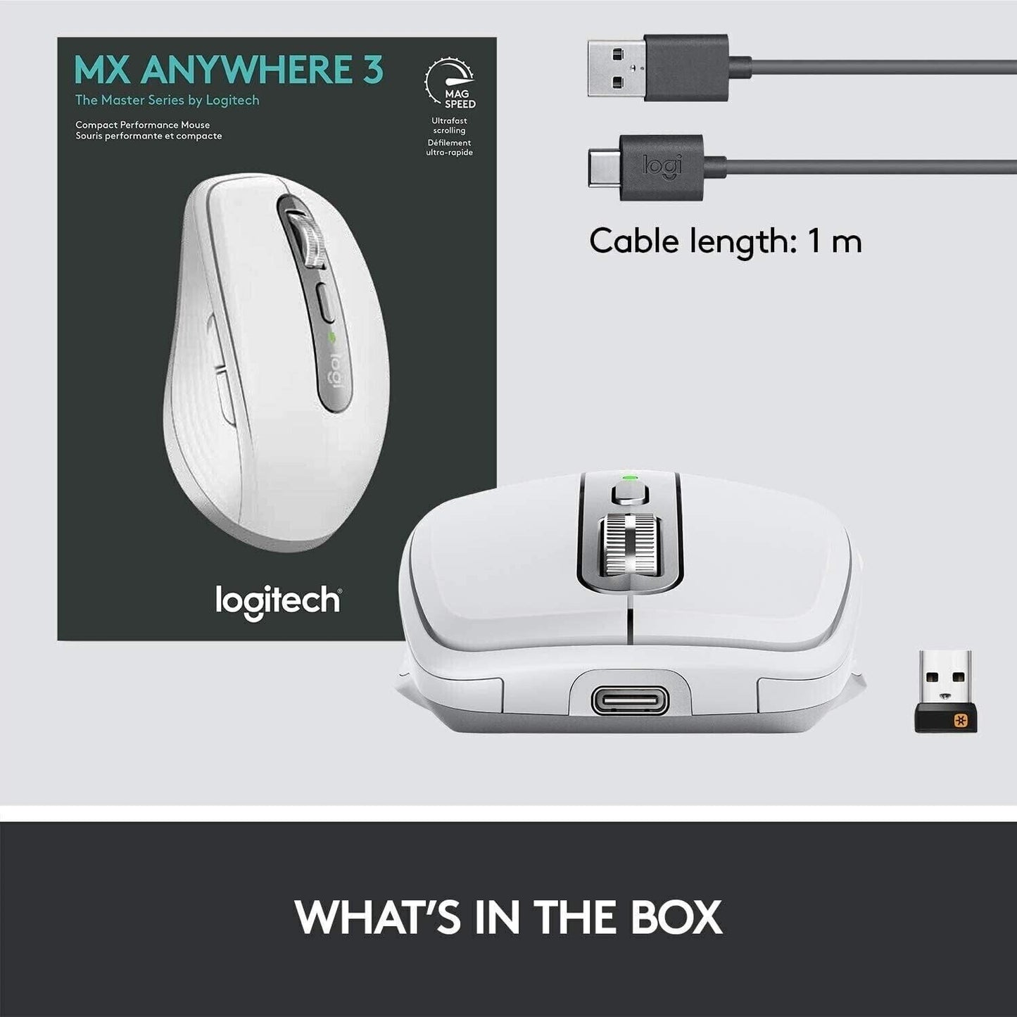 Logitech MX Anywhere 3 Wireless Compact Mouse Ultra Fast Scrolling Pale Grey