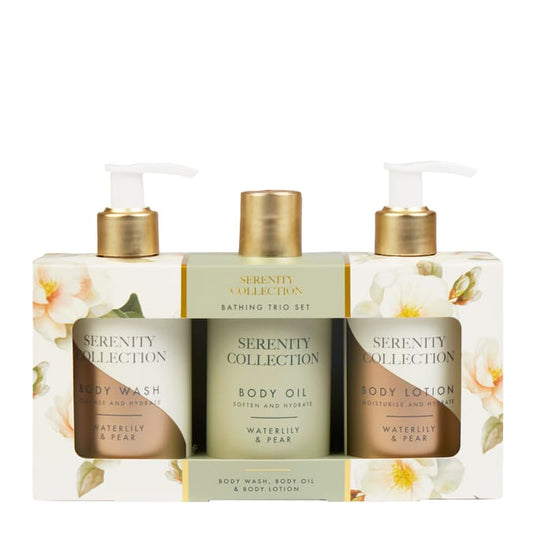 Serenity Collection Waterlily & Pear Bath Trio Collection Gift Set