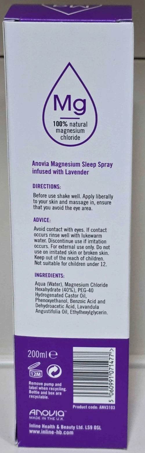 Anovia Magnesium Sleep Spray with Lavender 100% Natural Vegan 200ml