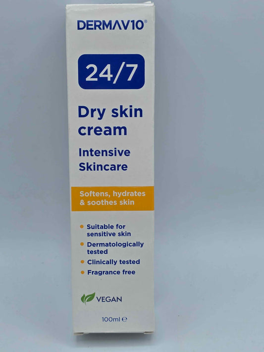 Derma V10 24/7 Dry Skin Cream Daily Cream | Fragrance Free | Vegan - 100ml