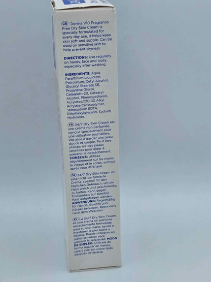 Derma V10 24/7 Dry Skin Cream Daily Cream | Fragrance Free | Vegan - 100ml