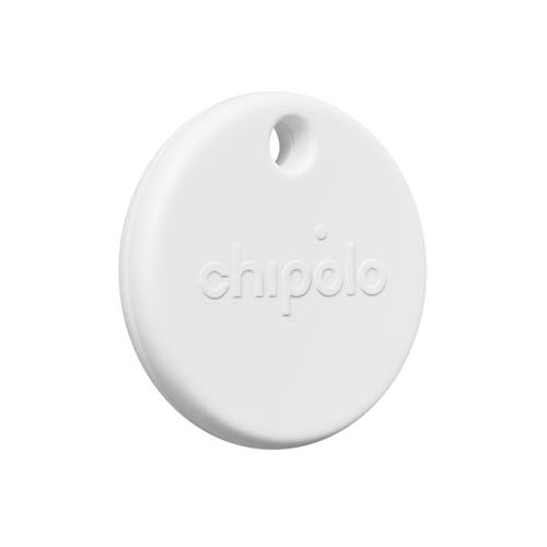 Chipolo POP Key Tracker Tag - Colorful, Compatible, Loud Bluetooth Tracking Device with Call Your Phone & Out of Range Alert, Works with Apple Find My or Google's Find My Device (White)