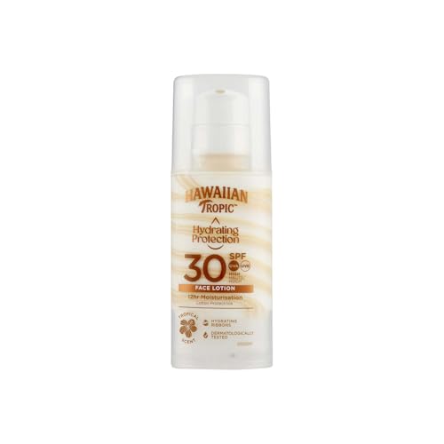 Hawaiian Tropic Hydrating Protection Face Sunscreen SPF 30 UVA plus UVB Protection, 50 ml, 12-Hour Moisturisation, Make Up Compatible, Water Resistant, Vegan