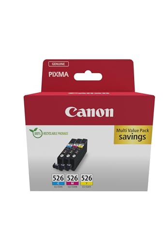 Canon CLI-526 C M Y Pack of 3 cartridges (Cyan Magenta Yellow) Genuine (Recycled Cardboard Multipack)