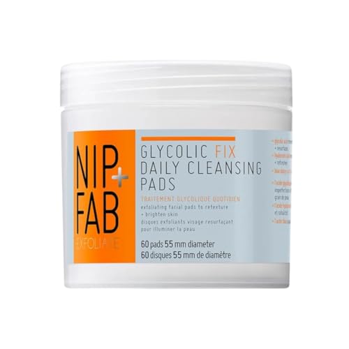 Nip + Fab Glycolic Acid Fix Daily Cleansing Pads for Face with Hyaluronic Acid, Witch Hazel, Exfoliating Resurfacing AHA Facial Pad for Exfoliation Even Skin Tone Brighten Skin, 60 Pads