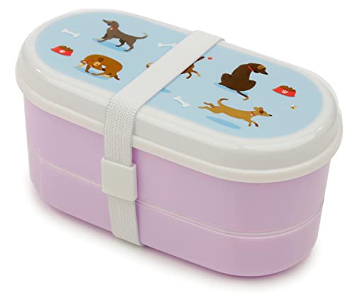 Puckator Catch Patch Dog Stacked Bento Box - Lunch Box for Adults and Kids with Compartments and Fork & Spoon - Snack Box