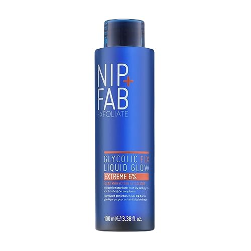 Nip + Fab Glycolic Acid Fix Liquid Glow Extreme 6% Exfoliator for Face with Hyaluronic, Salicylic Acid and Vitamin B5, AHA BHA Exfoliant to Resurface Exfoliate Even Tone Brighten Skin, 100 ml