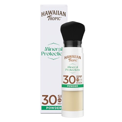 Hawaiian Tropic Mineral Protection Sunscreen Powder SPF 30 UVA plus UVB Protection, Make Up Compatible, Zinc Oxide Filters, Water Resistant, Vegan
