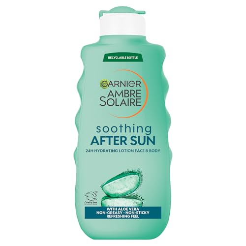 Garnier Ambre Solaire After Sun Lotion Moisturizing Soothing Cream, with Naturally Derived Aloe Vera, Instant Cooling Effect, Upto 24HR Hydration, 175ml