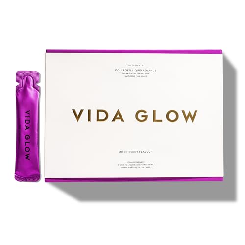 Vida Glow Collagen Liquid Advance, Double Dosage of Natural Marine Collagen & Added Antioxidant Complex to Address Skin Ageing, Ready-to-Consume Liquid Collagen, Delicious Mixed Berry Flavour.