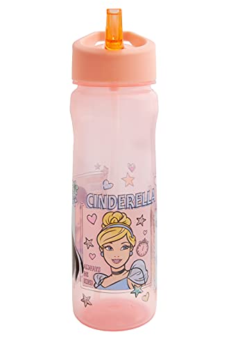 Polar Gear Disney Princess Water Bottle with Straw – Reusable Kids 600ml PP – in Pink – Official Merchandise BPA Free & Recyclable Plastic – for School Nursery Sports Picnic
