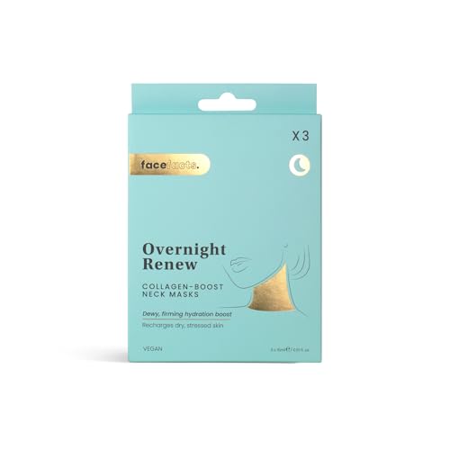 Face Facts Overnight Collagen-Boost Neck Mask, formulated with betaine and glycerine, anti-ageing vegan collagen, oat peptides, amino acids and hydration-locking hyaluronic acid. 3 pack