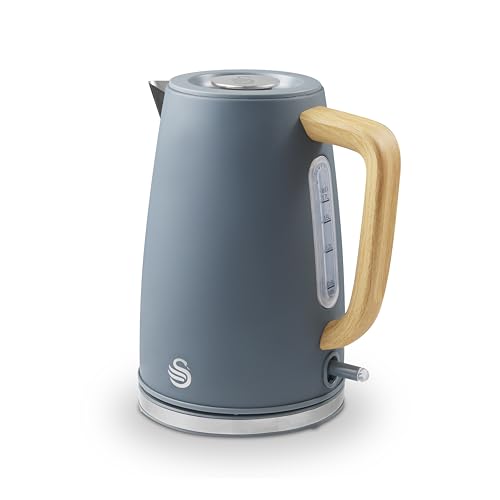 Swan SK19024GRY Fjord Jug Kettle with Rapid Boil, 360 Degree Swivel Base, Wood Effect Handle, 1.7L, 3000W, Grey