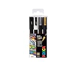POSCA PC-3M Fine Tip 4 Standard Acrylic Paint Marker Pens, 4 Assorted Colours, For All Surfaces (Pack of 4 Pens)