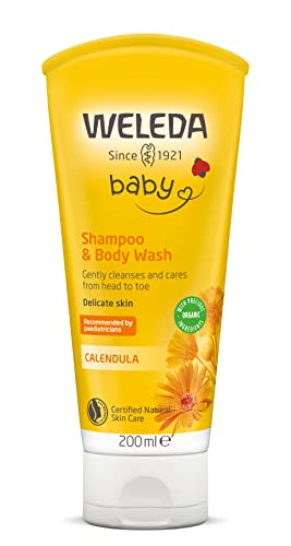 Weleda Baby Shampoo & Body Wash w. Calendula, Sensitive Kids Shampoo & Baby Bath Wash, Baby Face Wash & baby Shower Cream in One, by Weleda Baby Skincare - 200ml