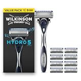 Wilkinson Sword Hydro 5 Razors for Men, Value Pack, Skin Hydration, Carbon Coated Blades, Men’s Razor Shaver Handle plus 9 Blade Refills