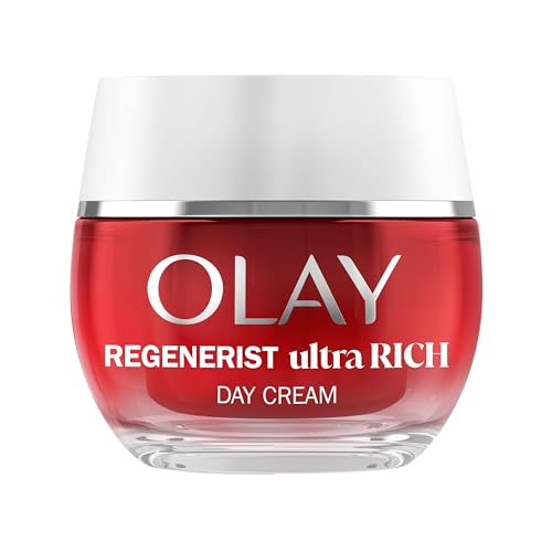 Olay Regenerist Day Face Cream, Ultra Rich Anti-Wrinkle + Firming Skincare Moisturiser with Anti-Ageing Niacinamide, Peptides and Shea Butter, Renews, Firms and Hydrates, Non-greasy, 50ml