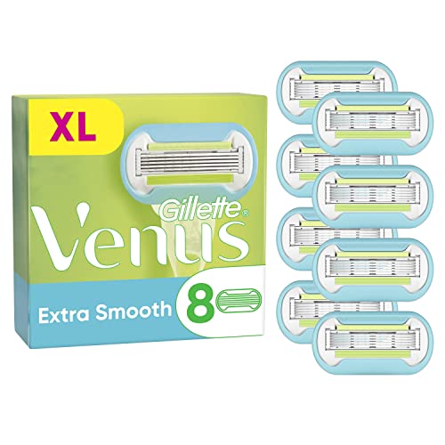 Gillette Venus Extra Smooth Razor Blades Women, Pack of 8 Razor Blade Refills, Lubrastrip with A Touch of Avocade Oils